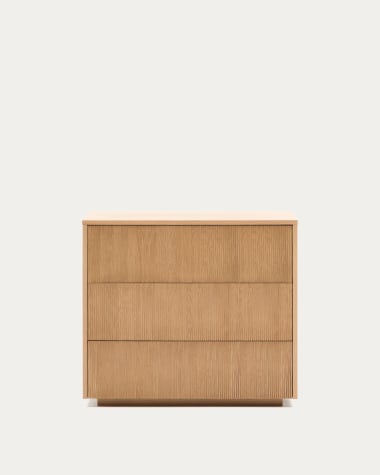 Helvine Chest of 3 drawers in oak veneer and tempered glass, 86 x 79 cm FSC 100%