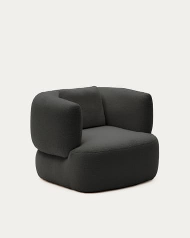 Martina armchair in black bouclé with cushion