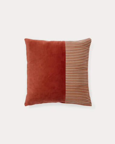 Samit 100% cotton velvet cushion cover with contrasting red stripes, 45 x 45 cm