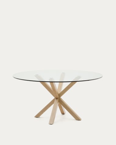 Table ronde Argo en verre avec des pieds en acier effet bois Ø 150 cm