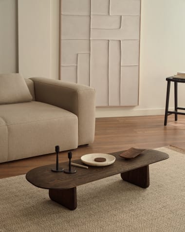 Mesa de centro Pirita de madera maciza de roble con acabado oscuro 146 x 56,5 cm FSC 100%