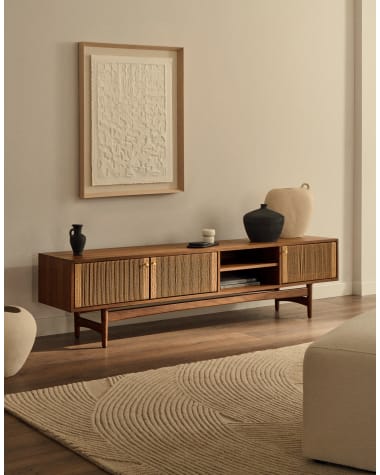 Elan TV cabinet 3 doors veneer and solid walnut and cord 200 x 50 cm FSC Mix Credit