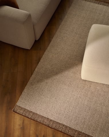 Tapis Nifelia jacquard en laine beige 200 x 300 cm