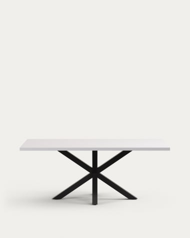 Tisch Argo aus Melamin mit weißer Oberfläche und Stahlbeinen mit schwarzem Finish, 200 x 100 cm