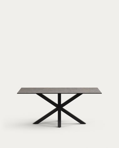 Argo table in Iron Moss porcelain and steel legs with black finish, 180 x 100 cm