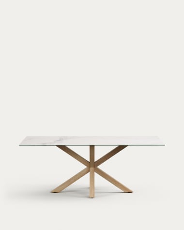 Table Argo en grès cérame blanc et pieds en acier effet bois 200 x 100 cm