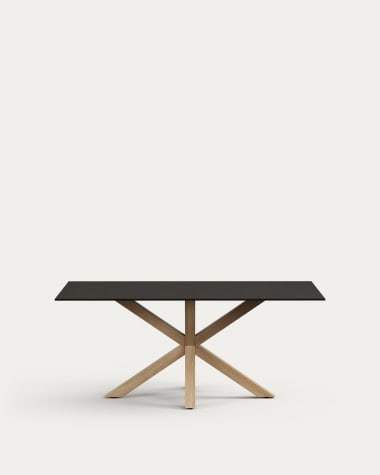 Table Argo 180x100 cm, acier en sonoma et verre noir