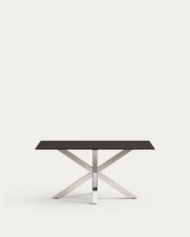Table Argo en verre noir mat et pieds en acier inoxydable 160 x 90 cm