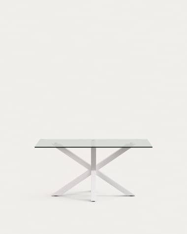Table Argo en verre et pieds en acier finition blanche 160 x 90 cm