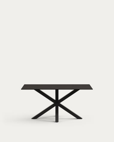 Table Argo en verre noir avec pieds en acier finition noire 160 x 90 cm