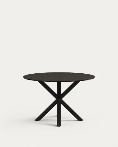Argo round table with black glass and black steel legs Ø 120 cm