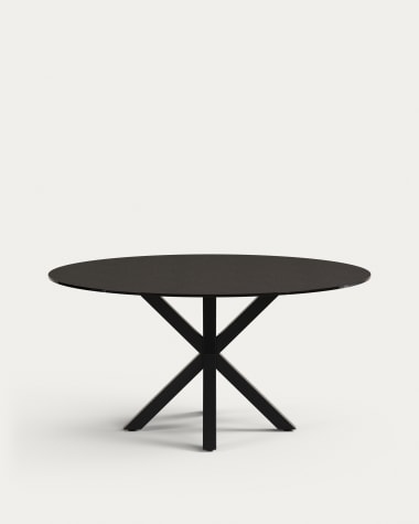 Tavolo rotondo Argo in vetro nero con gambe in acciaio finitura nera Ø 150 cm