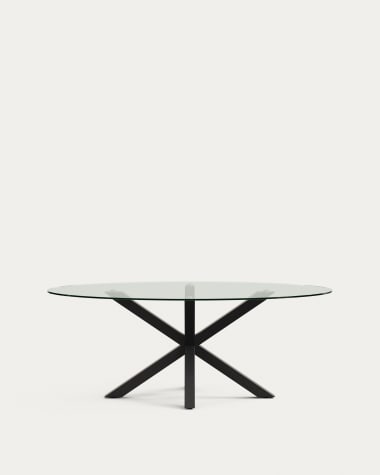 Tavolo ovale Argo di vetro e gambe in acciaio con finitura nera Ø 200 100 cm