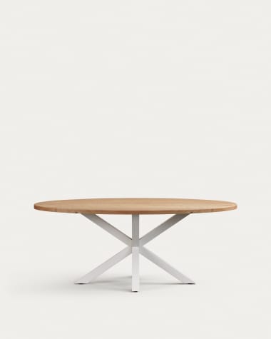 Table ovale Argo en bois d’acacia et pieds en acier finition blanche Ø 200 x 100 cm