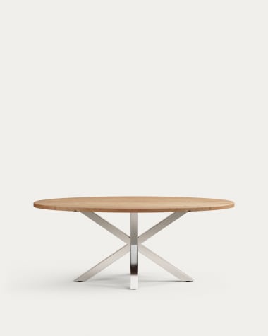 Table ovale Argo en bois d’acacia et pieds en acier inoxydable Ø 200 x 100 cm