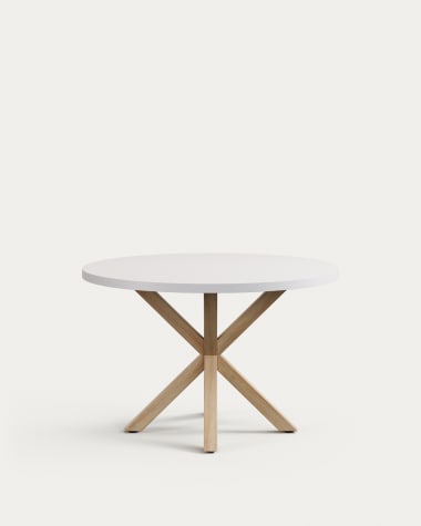 Okrągły stół Argo z melaminy z białym wykończeniem z nogami ze stali z efektem drewna Ø 120 cm