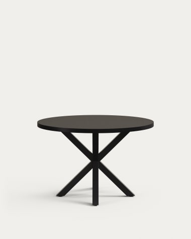 Table ronde Argo en MDF laqué noir et pieds en acier finition noire Ø 120 cm