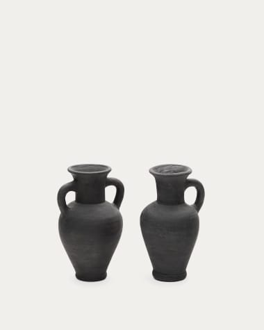 Ensemble Tefare de 2 vases en terre cuite finition noire 18 cm / 18 cm