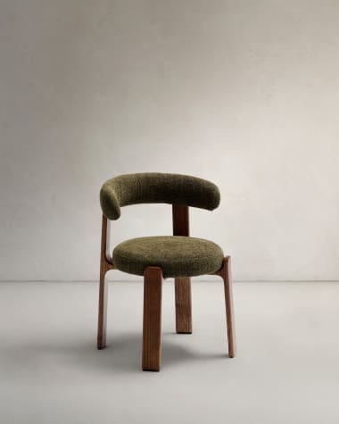 Granite chair in green chenille and with solid ash wood in a walnut finish FSC 100%