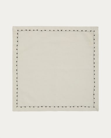 Ensemble Olim de 2 serviettes 100 % coton beige avec détail brodé noir