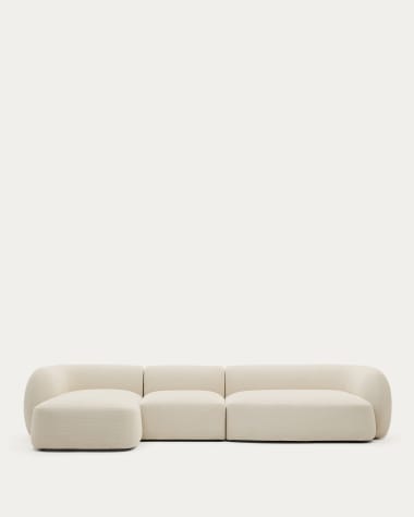 Martina modulares 4-Sitzer-Sofa in Chenille mit Chaiselongue links in Ecru 377 cm