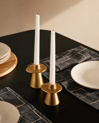 Aiko large gold-coloured aluminium candle holder