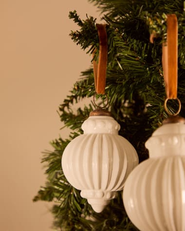 Irlo set of 2 Christmas baubles made of white recycled glass, Ø 10 cm