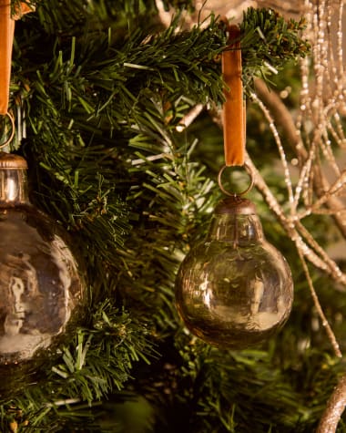 Piril set of 4 Christmas baubles made of brown recycled glass, Ø 6 cm