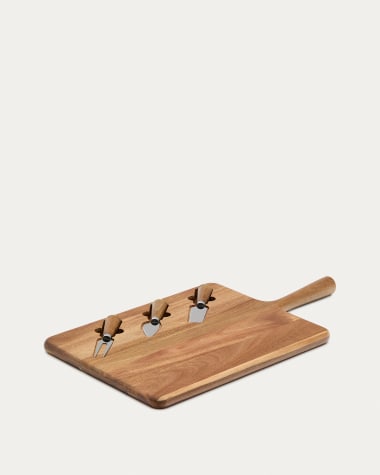 Ensemble Teppa de planche à découper et de couteaux à fromage en bois d’acacia FSC 100%