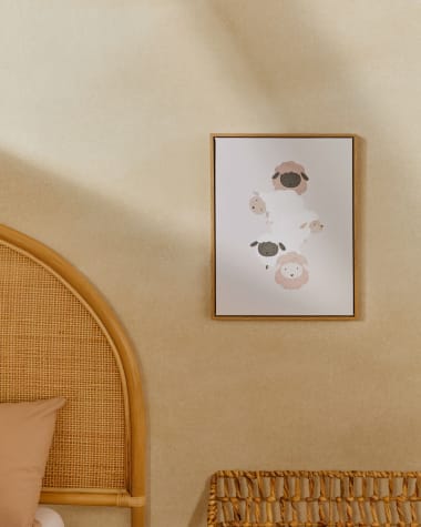 Quadro Milu con pecore beige e bianco 40 x 30 cm