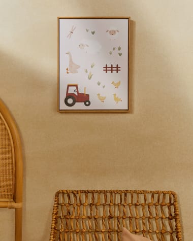 Quadre Pecky d'animals i tractor multicolor 40 x 30 cm