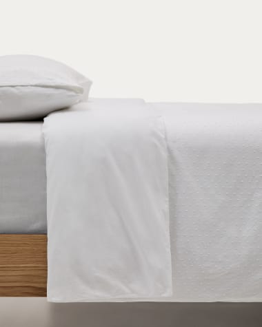 Set Atenie Bezüge für Decke und Kopfkissen Baumwollperkal weiß Plumetti-Detail Bett 90 cm