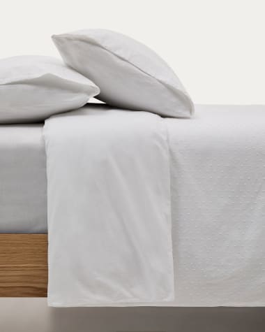 Set Atenie Bezüge für Decke und Kopfkissen Baumwollperkal weiß Plumetti-Detail Bett 150 cm