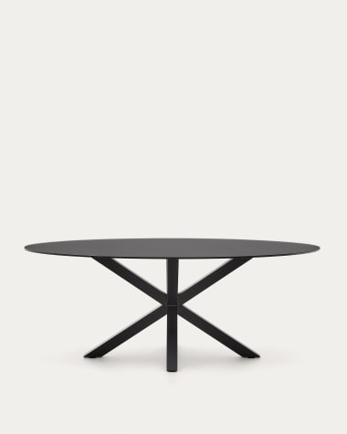 Table Argo en verre noir avec pieds en acier finition noire Ø 200 x 100 cm