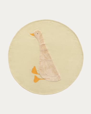 Milu green, 100% cotton rug with a goose feature, Ø 100 cm