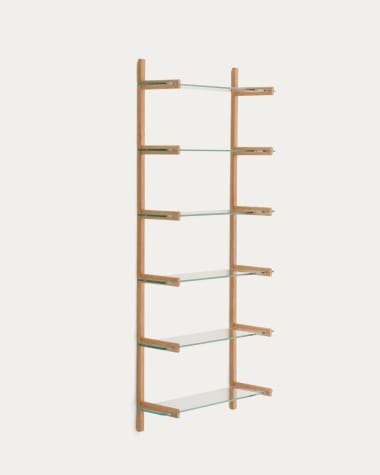 Sitra modular shelf, 6 glass shelves and FSC Mix Credit solid oak wood, 90 cm