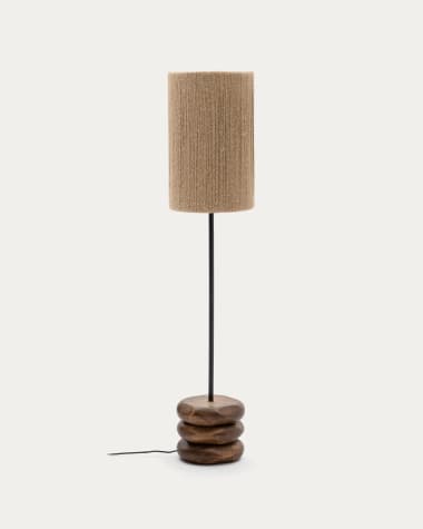 Lampada da terra Kor in legno di acacia con finitura scura e iuta