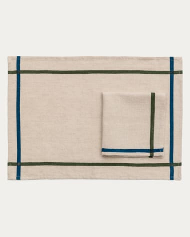 Delma set of table mat and linen and cotton napkin with blue detail