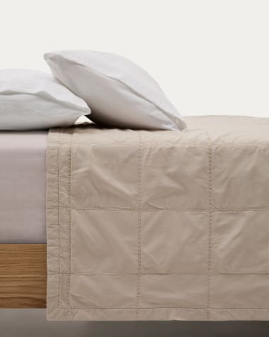 Tagesdecke Isor aus Chenille 100% Baumwolle ecru mit Karomuster für Bett von 90/135 cm