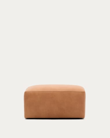 Blok brown leather footstool 90 x 70 cm