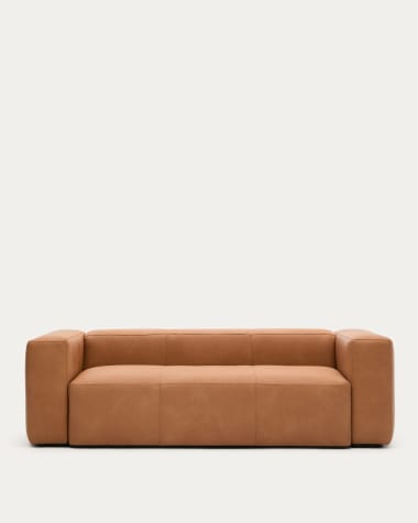 Blok brown leather 3-seater sofa 240 cm