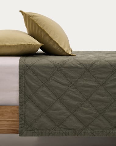 Copriletto Serla in ciniglia verde 100% cotone con rombi per letto 90/135 cm.