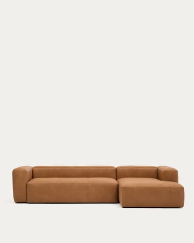 Blok brown leather 4-seater sofa, right chaise longue 330 cm