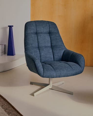 Jaspe draaifauteuil blauw en metaal met grijze afwerking, FSC 100%