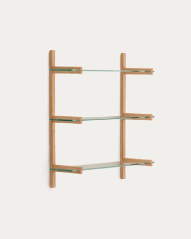 Sitra modular shelf, 3 glass shelves and FSC Mix Credit solid oak wood, 90 cm