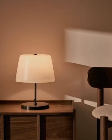 Nefar table lamp made of glazed glass and zinc