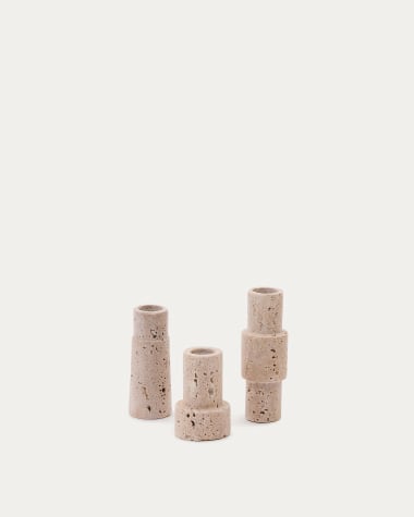 Majid set of 3 beige travertine candle holders