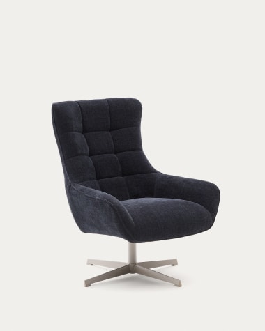 Teryl blue chenille armchair with grey-finished metal, FSC 100%