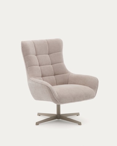 Fauteuil Teryl en tissu chenille beige et métal gris FSC 100%