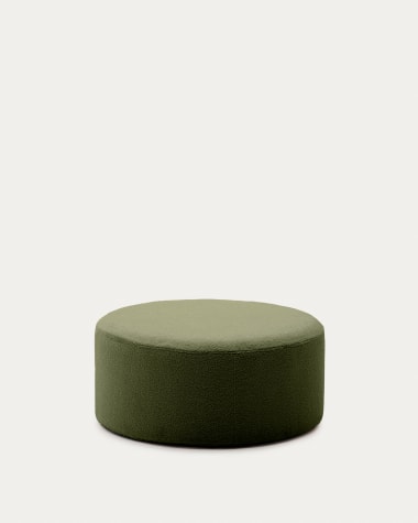 Kaeli footrest with removable cover in green bouclé Ø 90 cm